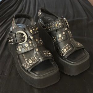 Free People Black Studded Platform Sandals
